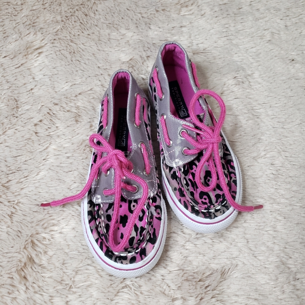 Sperry Bahama stone pink plaid leopard print shoes